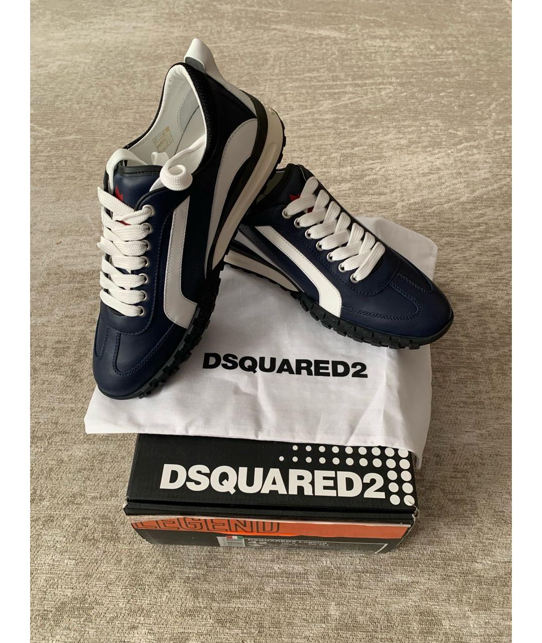 DSQUARED2 Темно-синие кожаные низкие кроссовки / кеды, фото 5