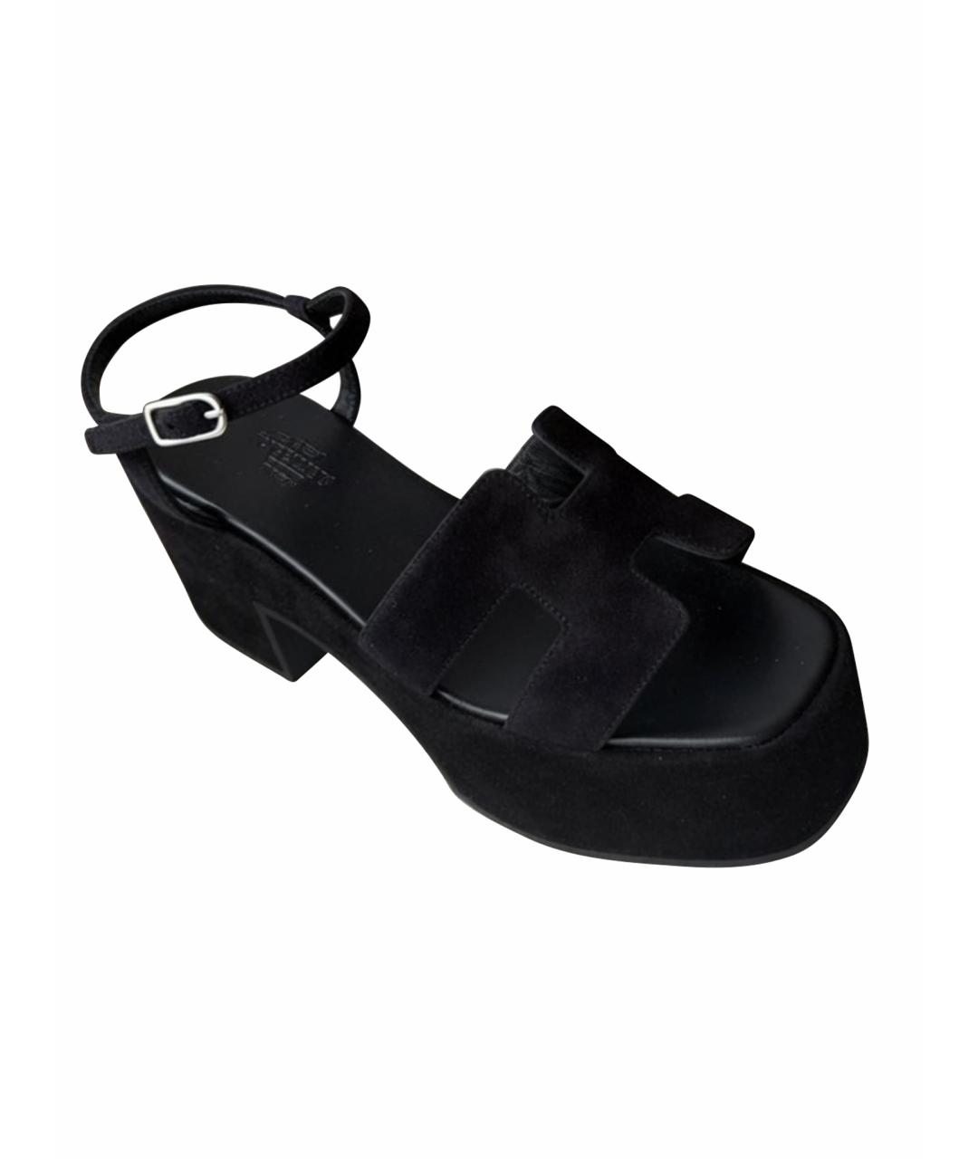 HERMES Черные замшевые босоножки, фото 1