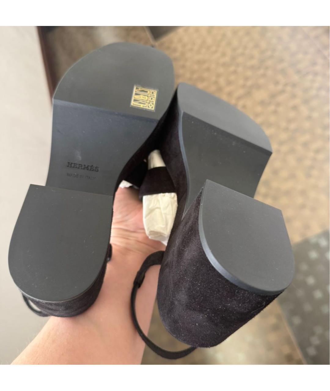 HERMES Черные замшевые босоножки, фото 3
