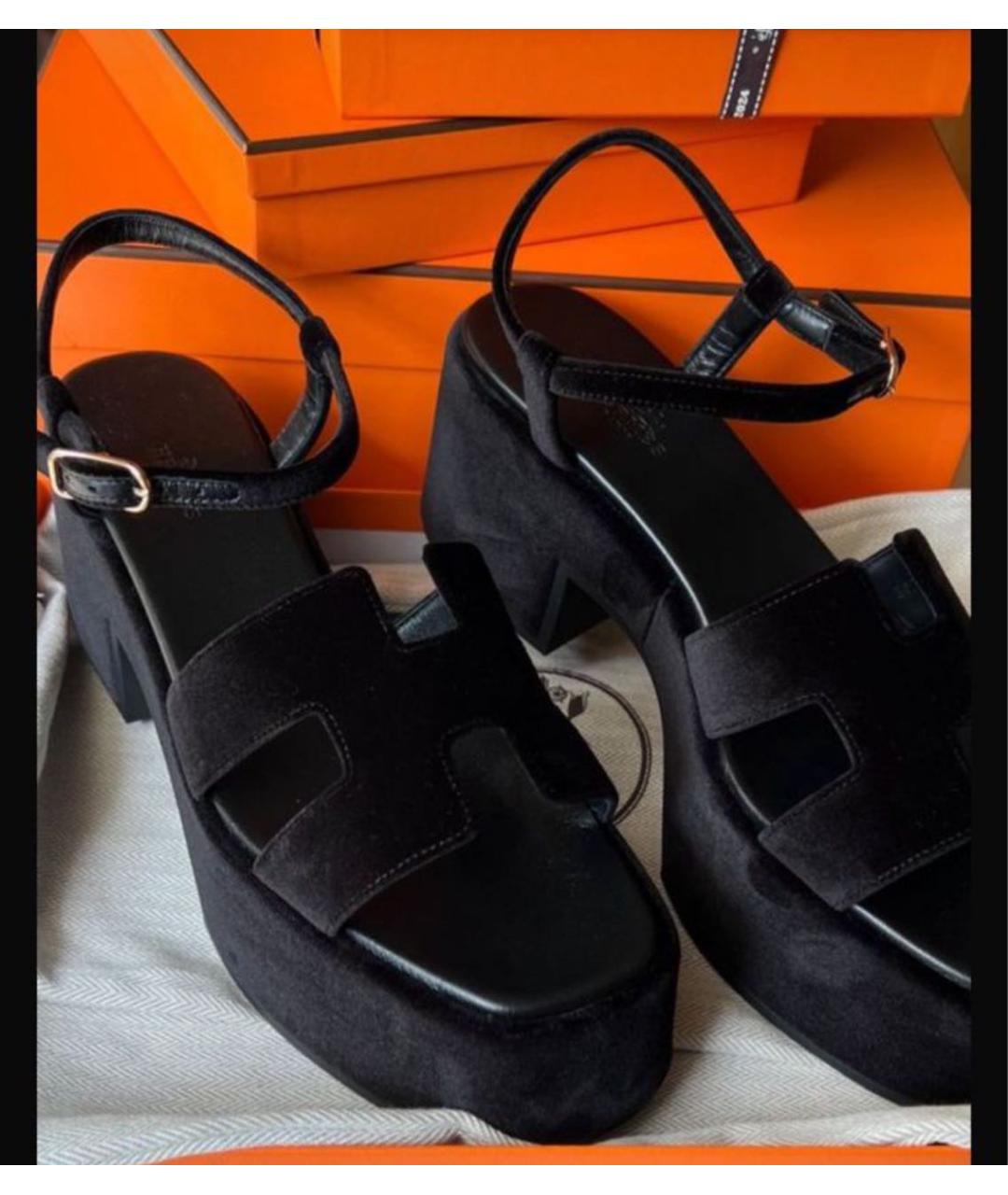 HERMES Черные замшевые босоножки, фото 2