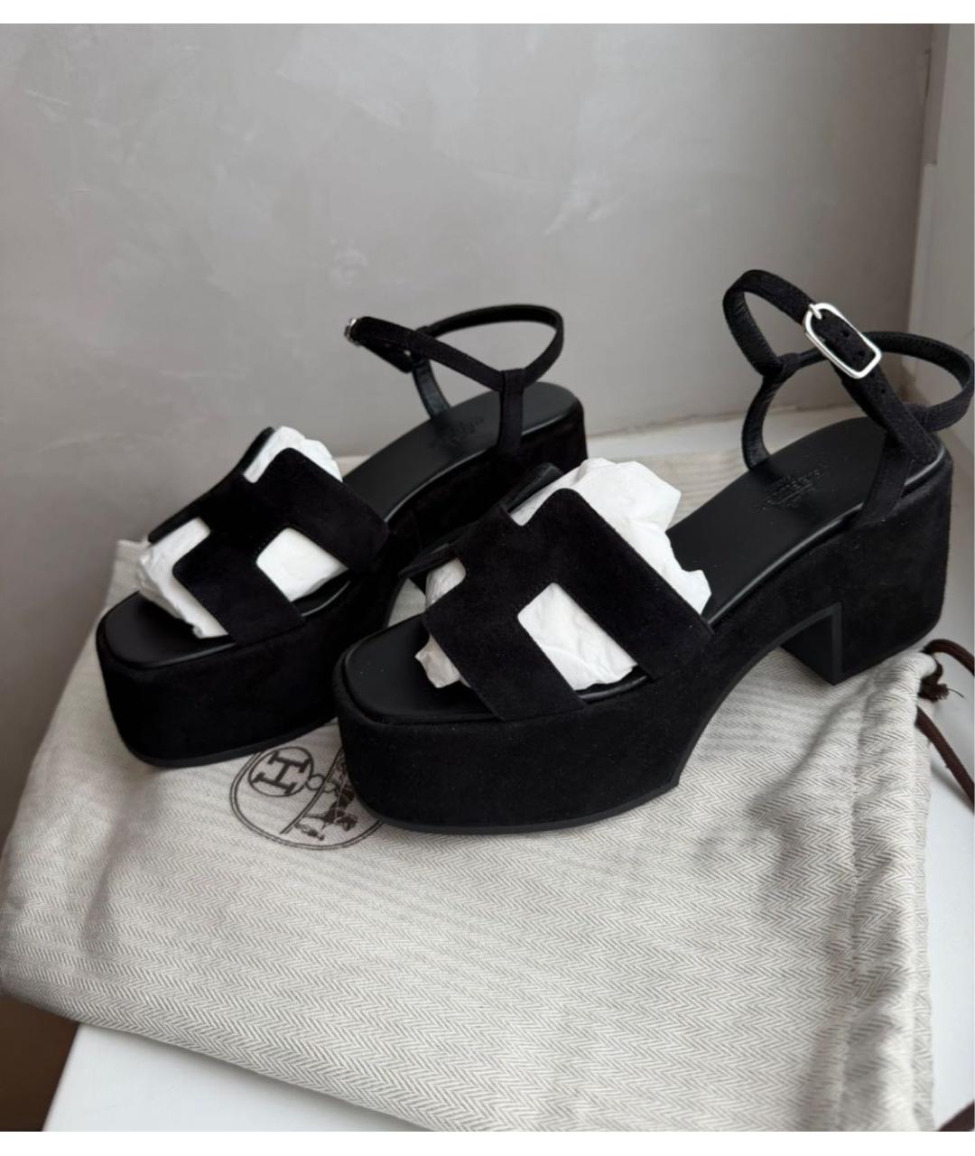 HERMES Черные замшевые босоножки, фото 6