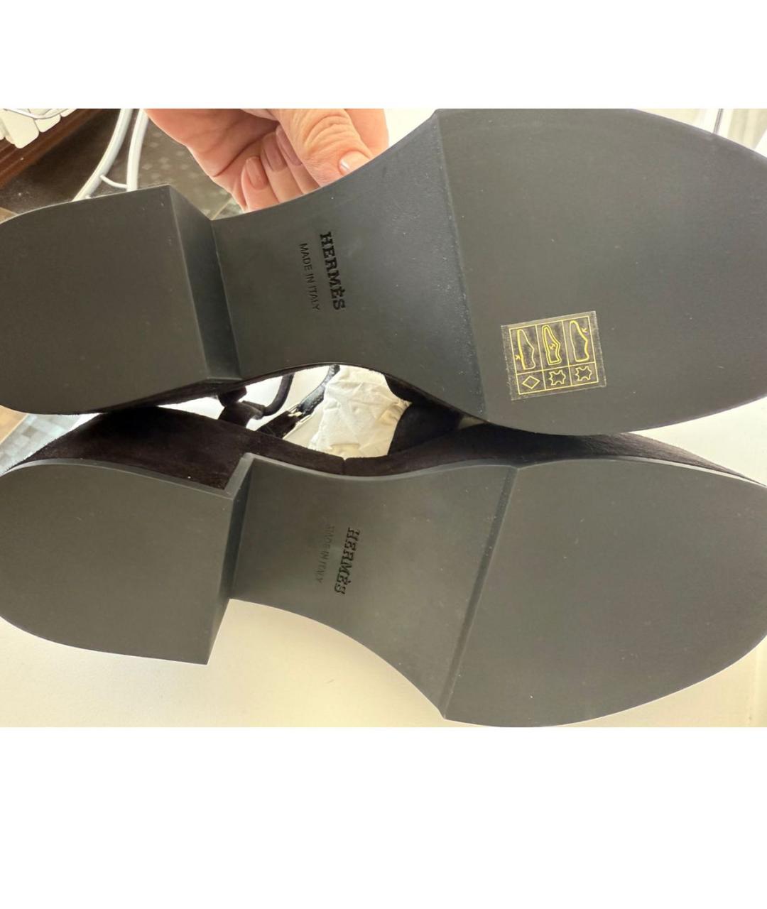 HERMES Черные замшевые босоножки, фото 4