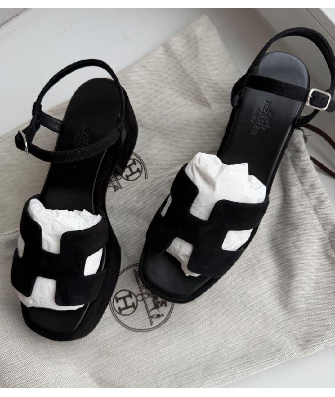 HERMES Черные замшевые босоножки, фото 5