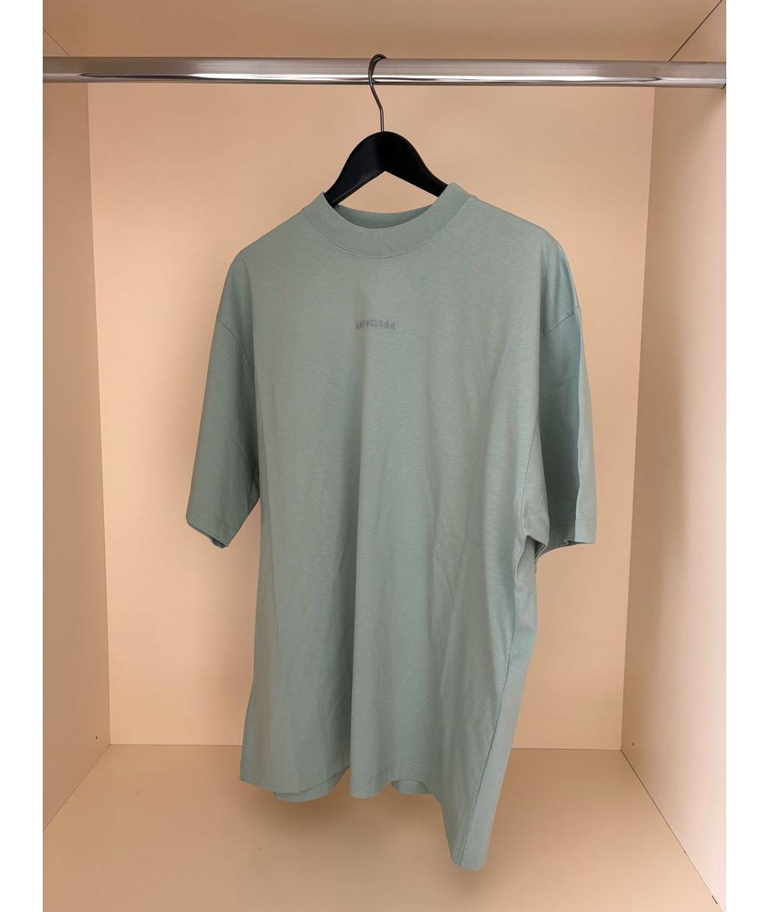 BALENCIAGA Бирюзовая хлопковая футболка, фото 5