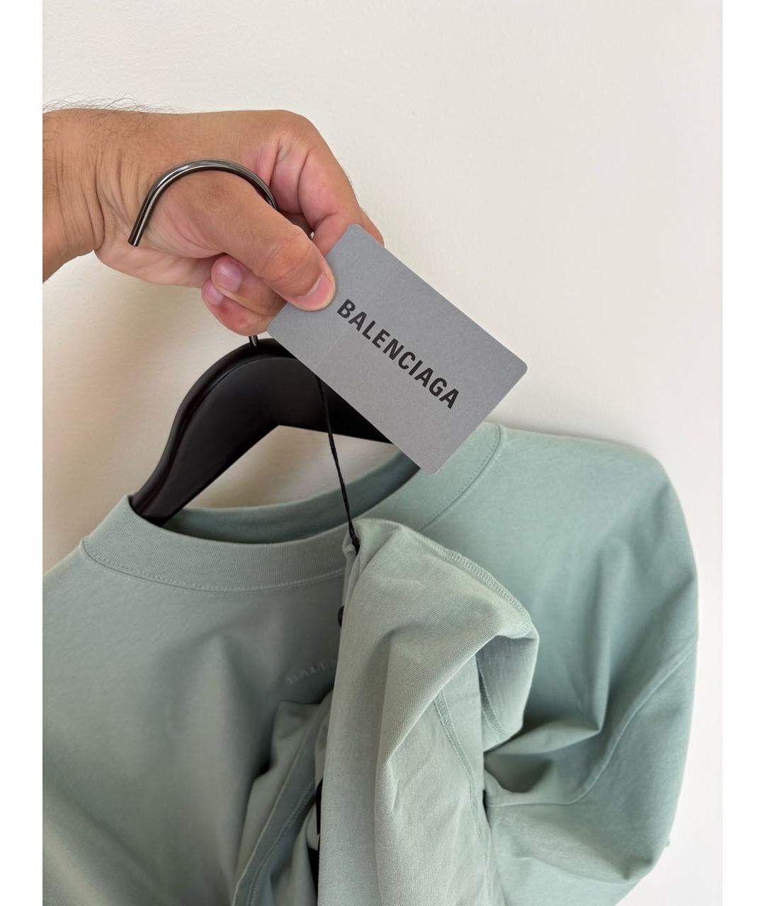 BALENCIAGA Бирюзовая хлопковая футболка, фото 3