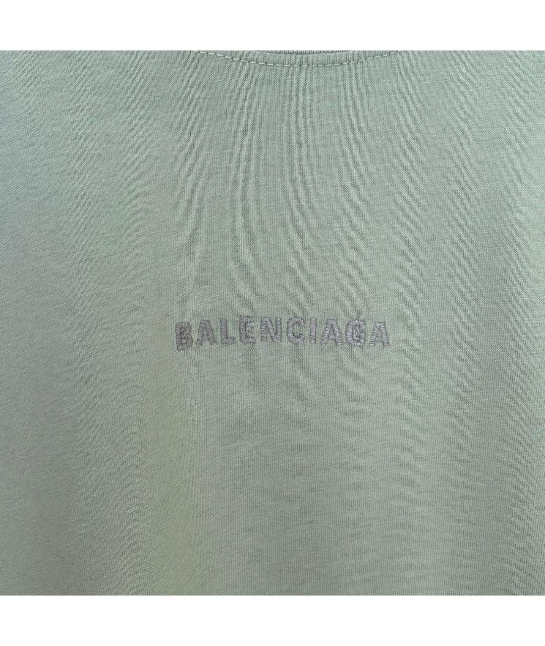 BALENCIAGA Бирюзовая хлопковая футболка, фото 4