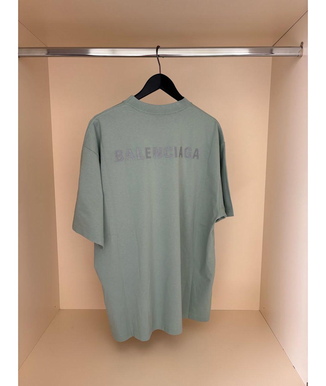 BALENCIAGA Бирюзовая хлопковая футболка, фото 2