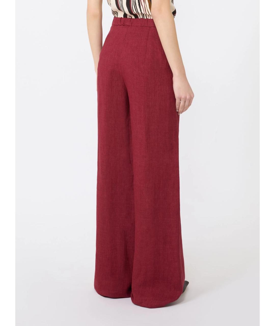 MAX MARA STUDIO Бордовые льняные брюки широкие, фото 4