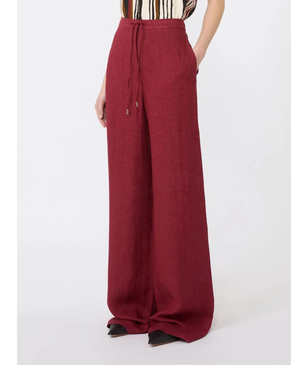 MAX MARA STUDIO Бордовые льняные брюки широкие, фото 3
