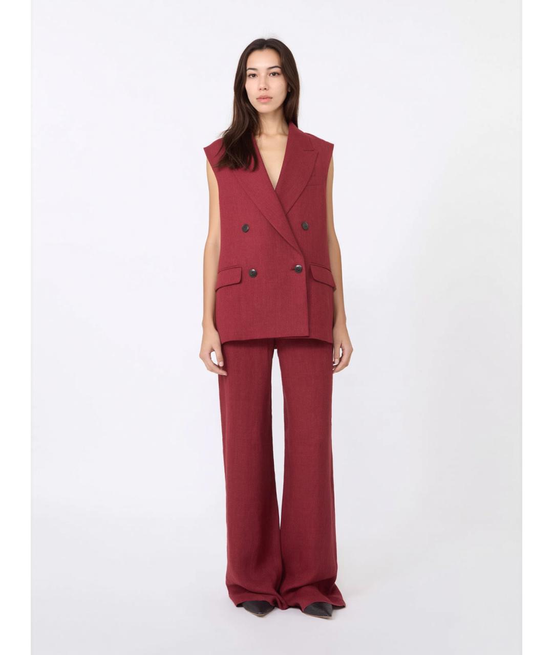 MAX MARA STUDIO Бордовые льняные брюки широкие, фото 2