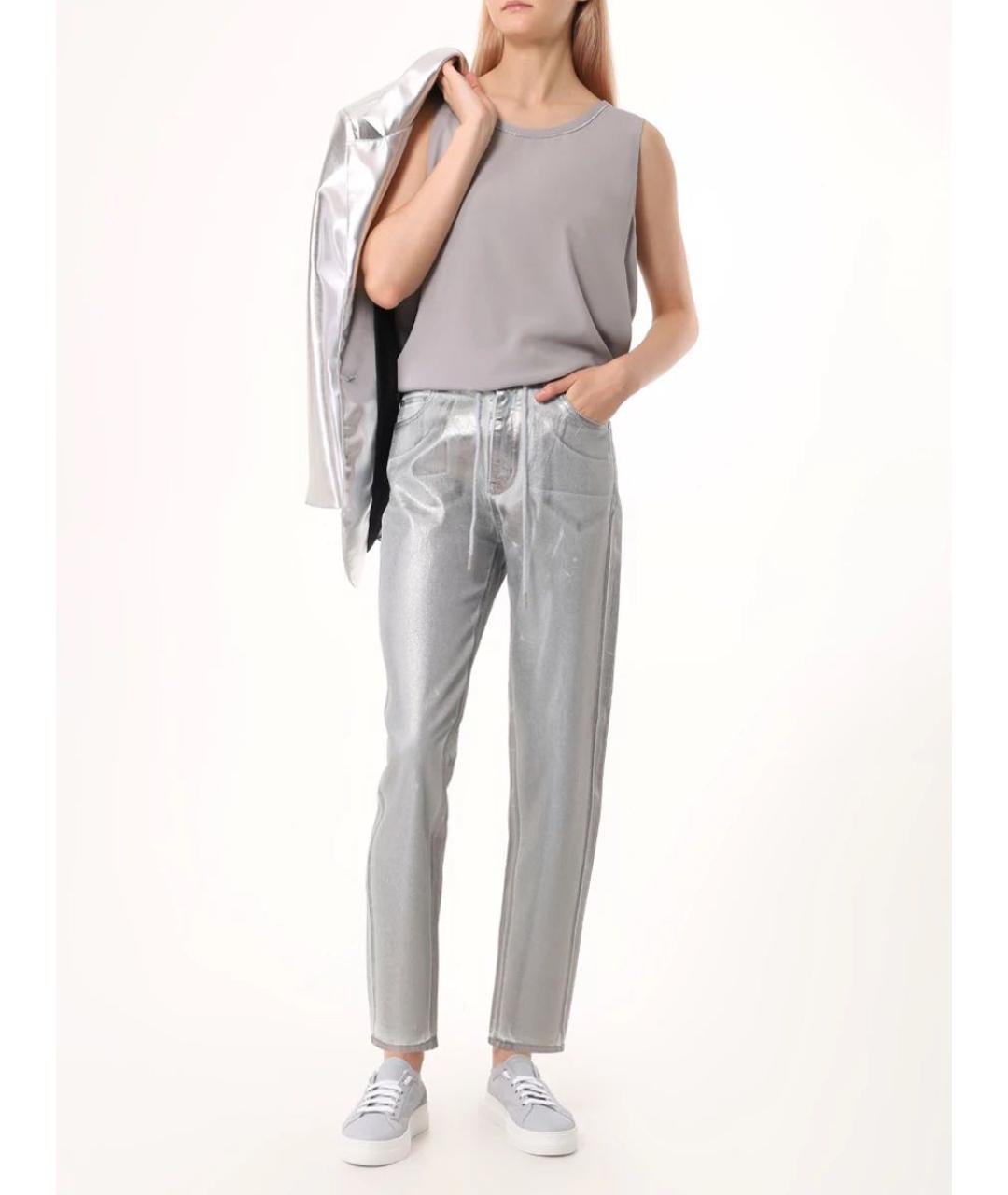 PANICALE Серебряные хлопковые прямые джинсы, фото 7
