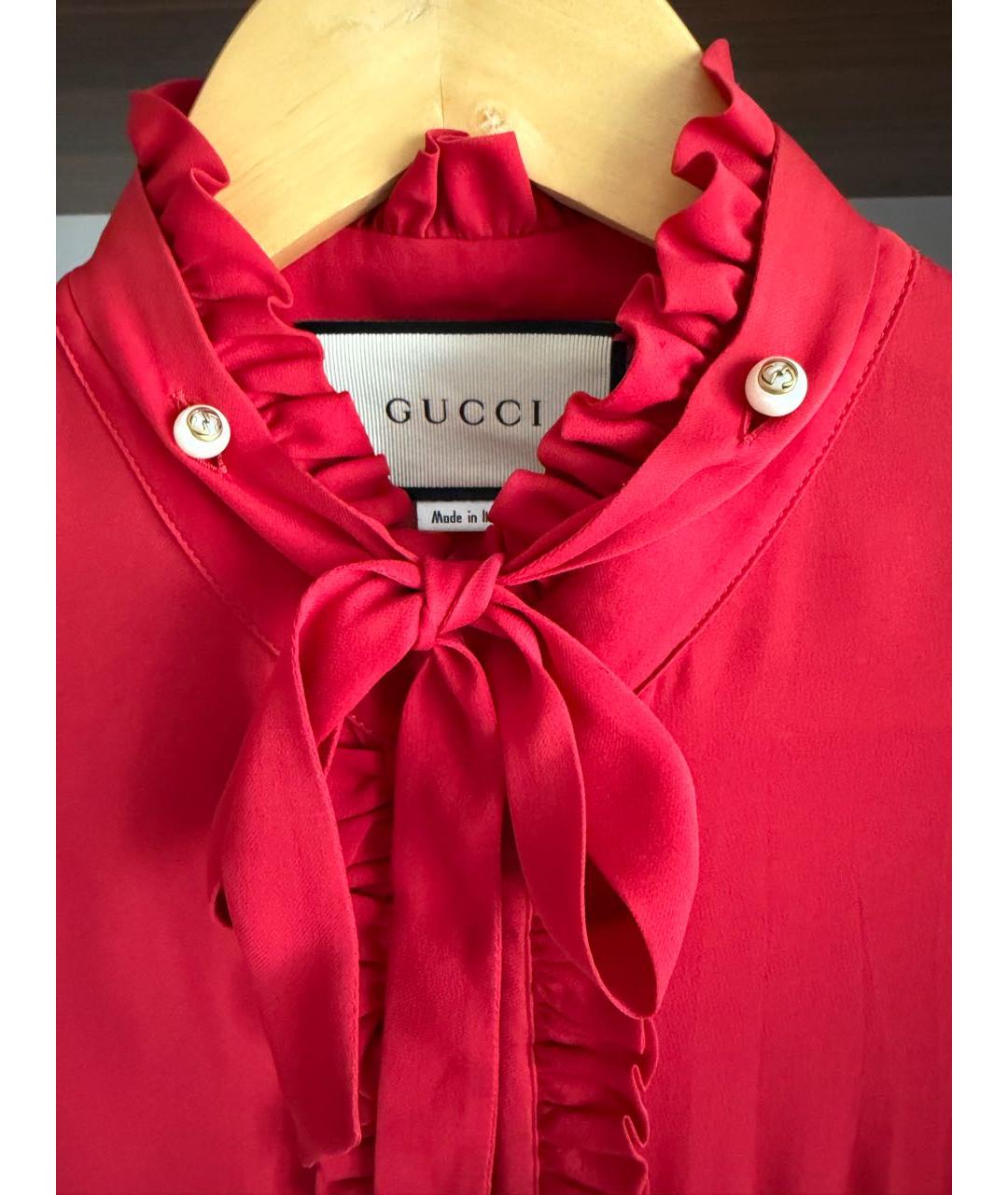 GUCCI Красная шелковая блузы, фото 3
