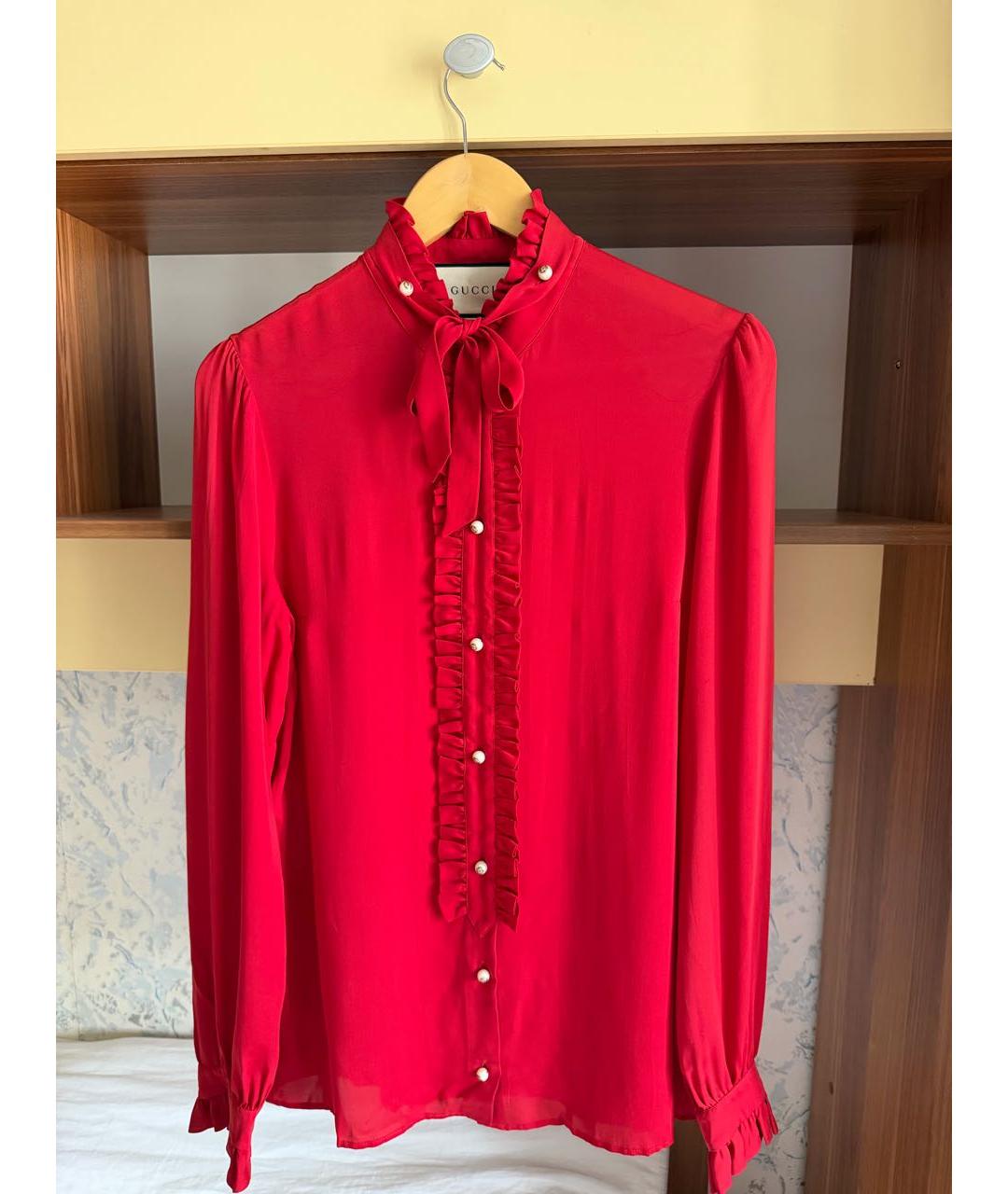 GUCCI Красная шелковая блузы, фото 5