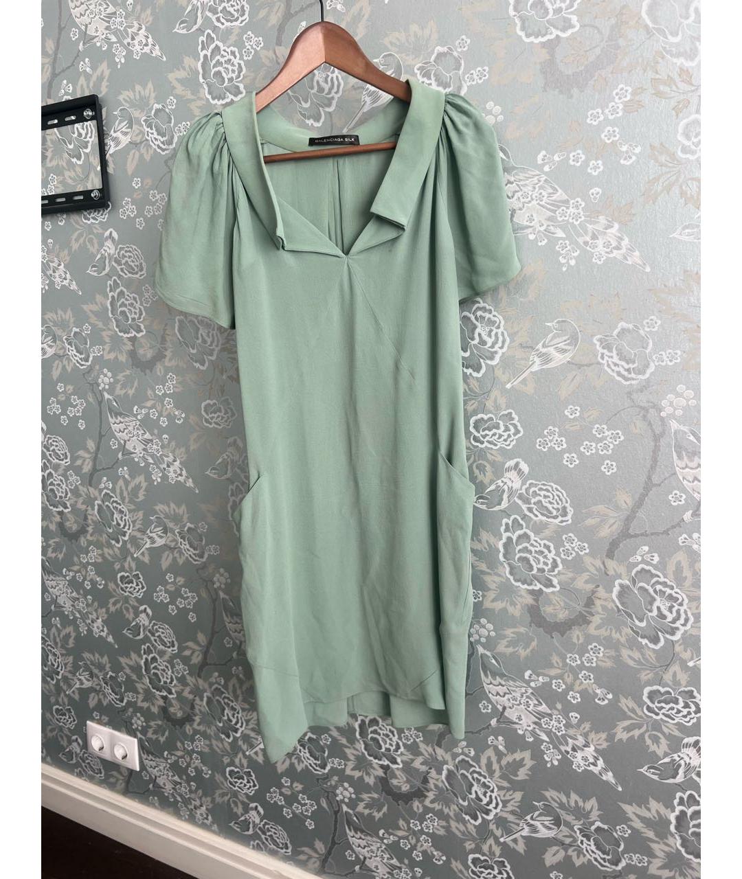 BALENCIAGA Бирюзовое шелковое повседневное платье, фото 6
