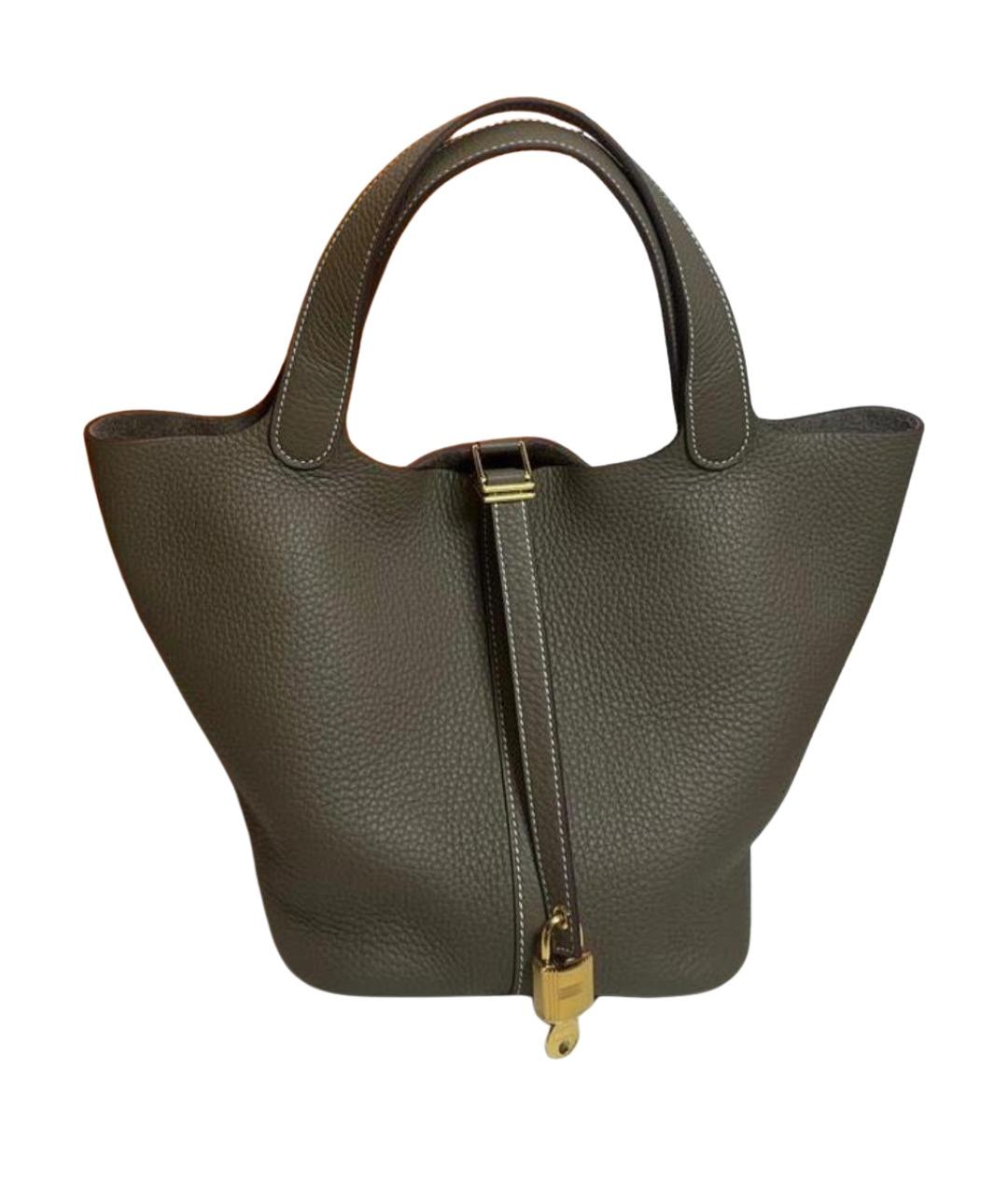 HERMES Коричневая кожаная сумка с короткими ручками, фото 1