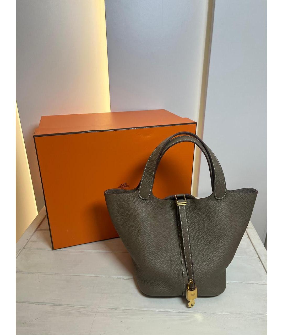 HERMES Коричневая кожаная сумка с короткими ручками, фото 5