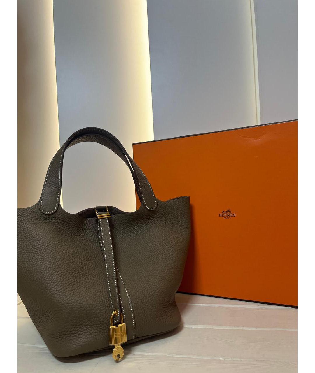 HERMES Коричневая кожаная сумка с короткими ручками, фото 2