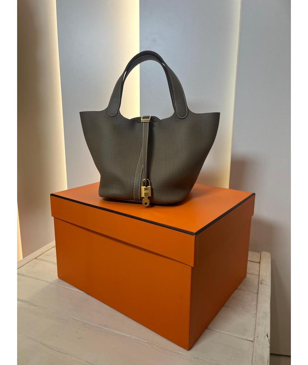 HERMES Коричневая кожаная сумка с короткими ручками, фото 4