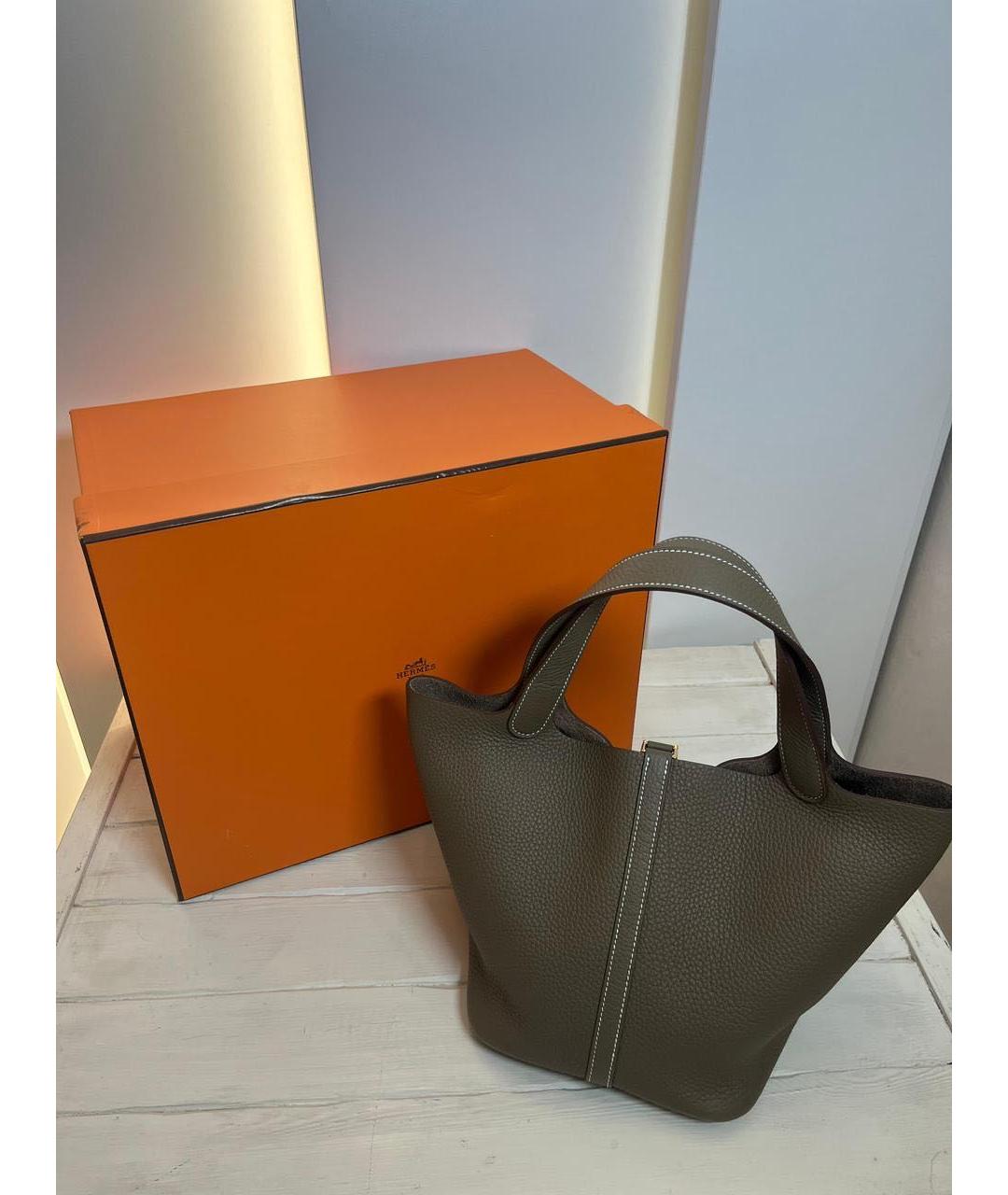 HERMES Коричневая кожаная сумка с короткими ручками, фото 3
