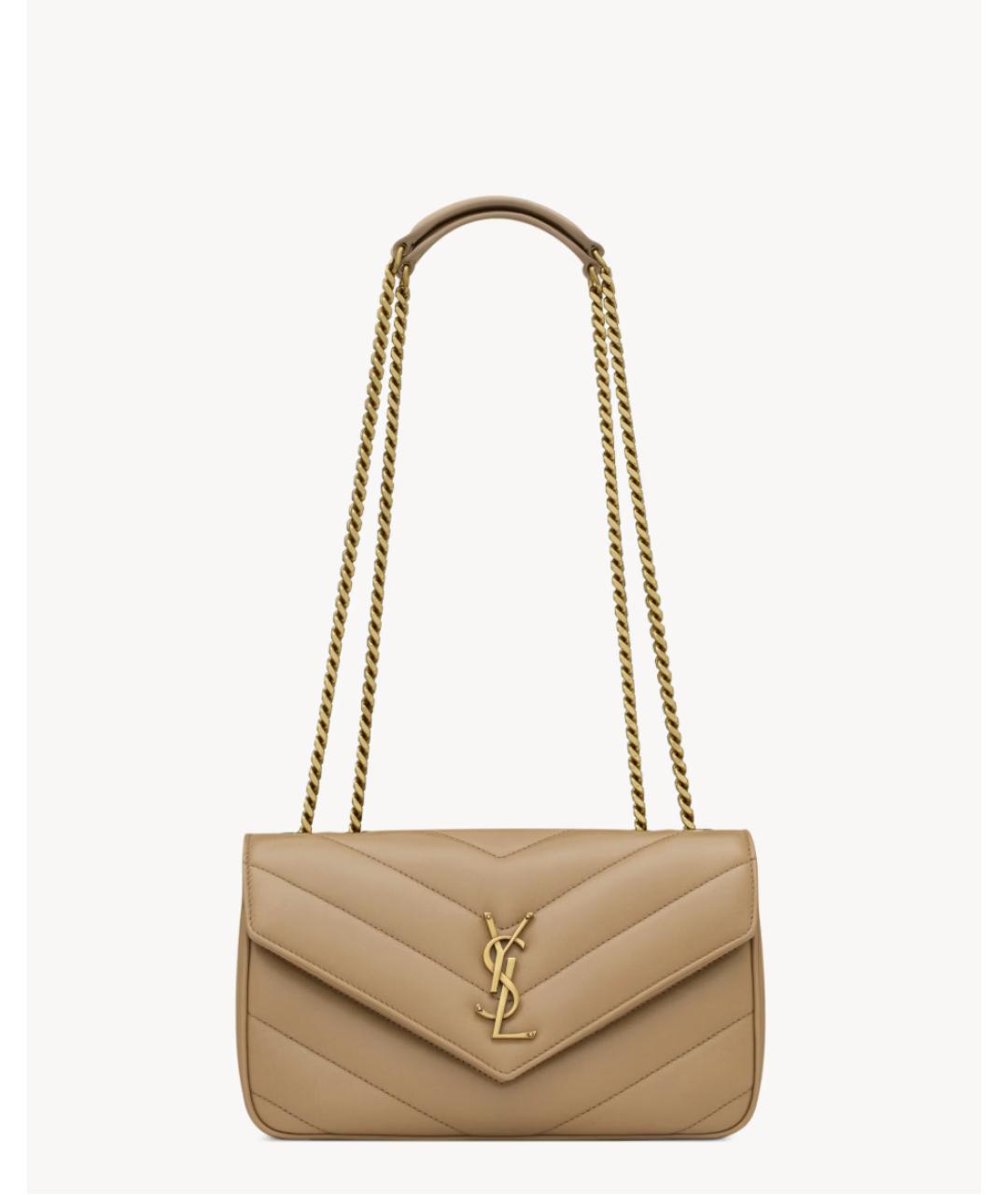 SAINT LAURENT Бежевая кожаная сумка через плечо, фото 8