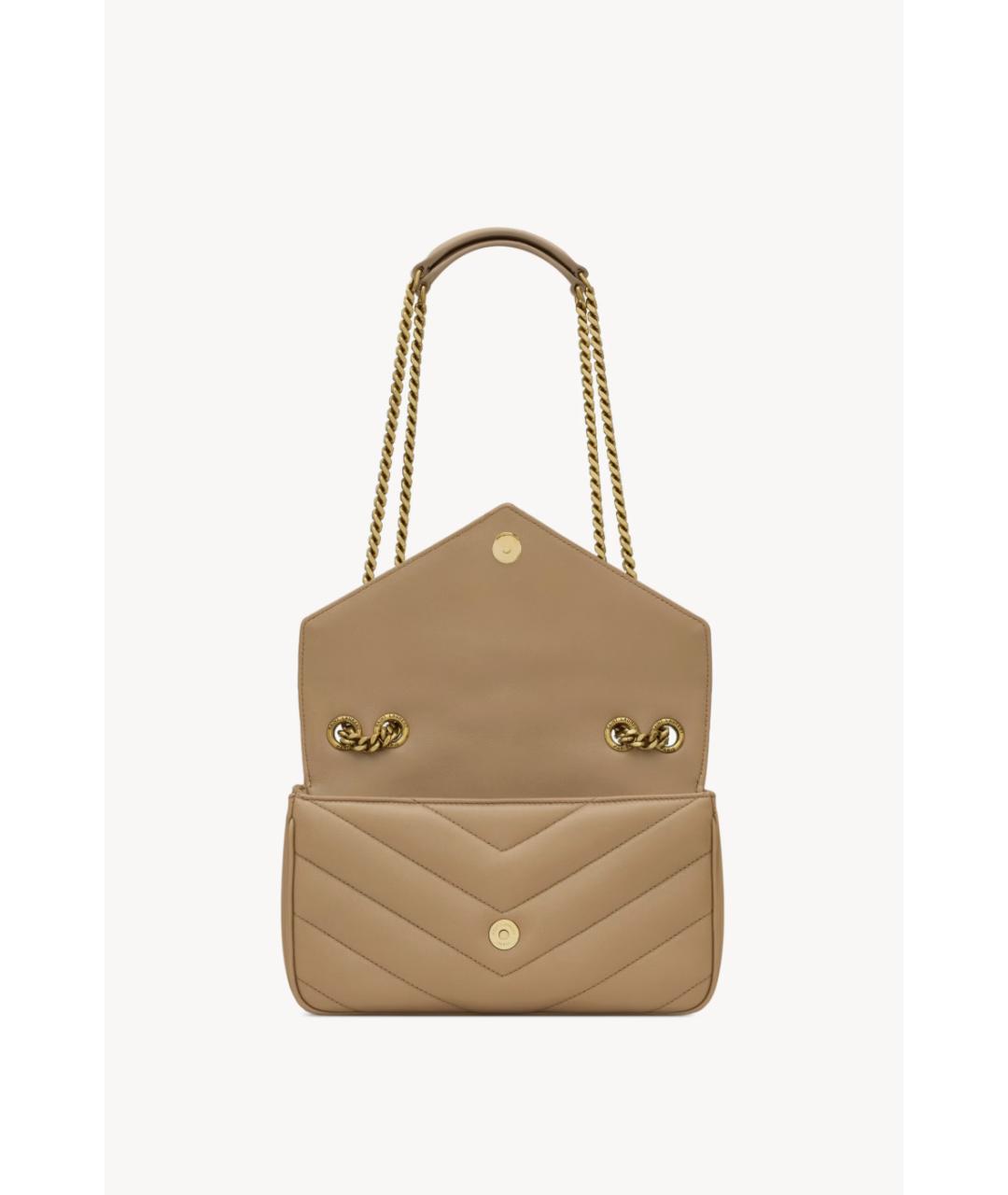 SAINT LAURENT Бежевая кожаная сумка через плечо, фото 4