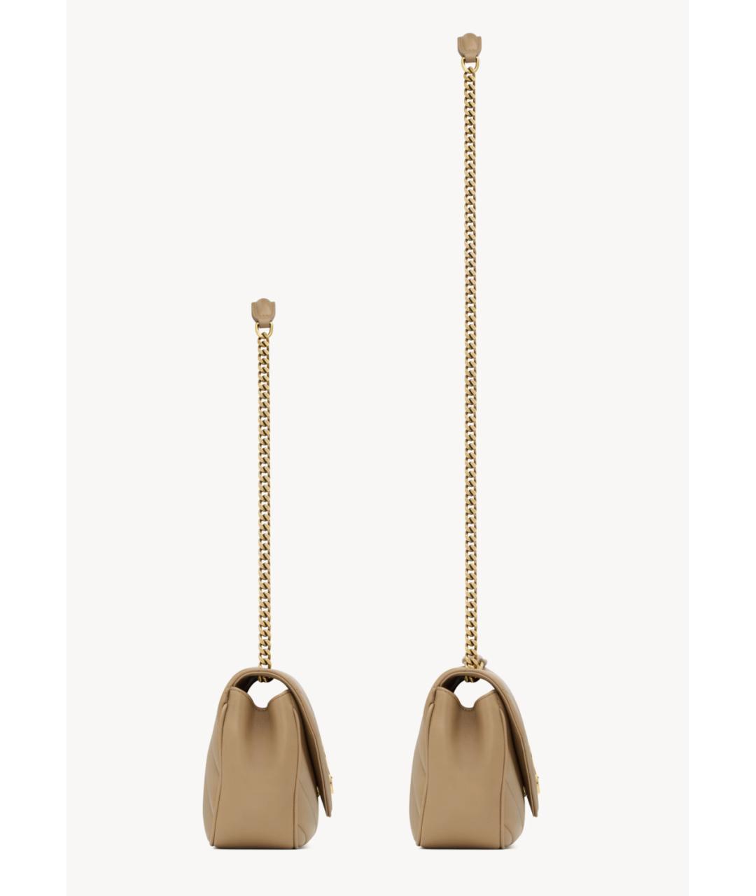 SAINT LAURENT Бежевая кожаная сумка через плечо, фото 3