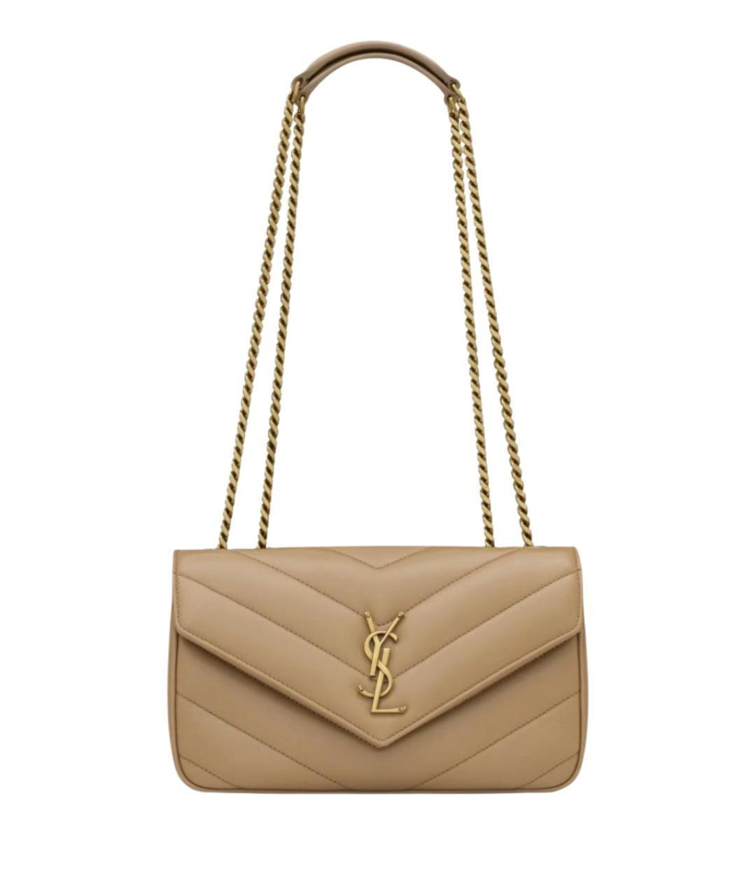SAINT LAURENT Бежевая кожаная сумка через плечо, фото 1