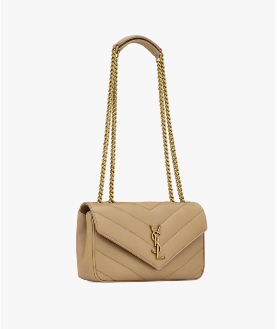 SAINT LAURENT Бежевая кожаная сумка через плечо, фото 6