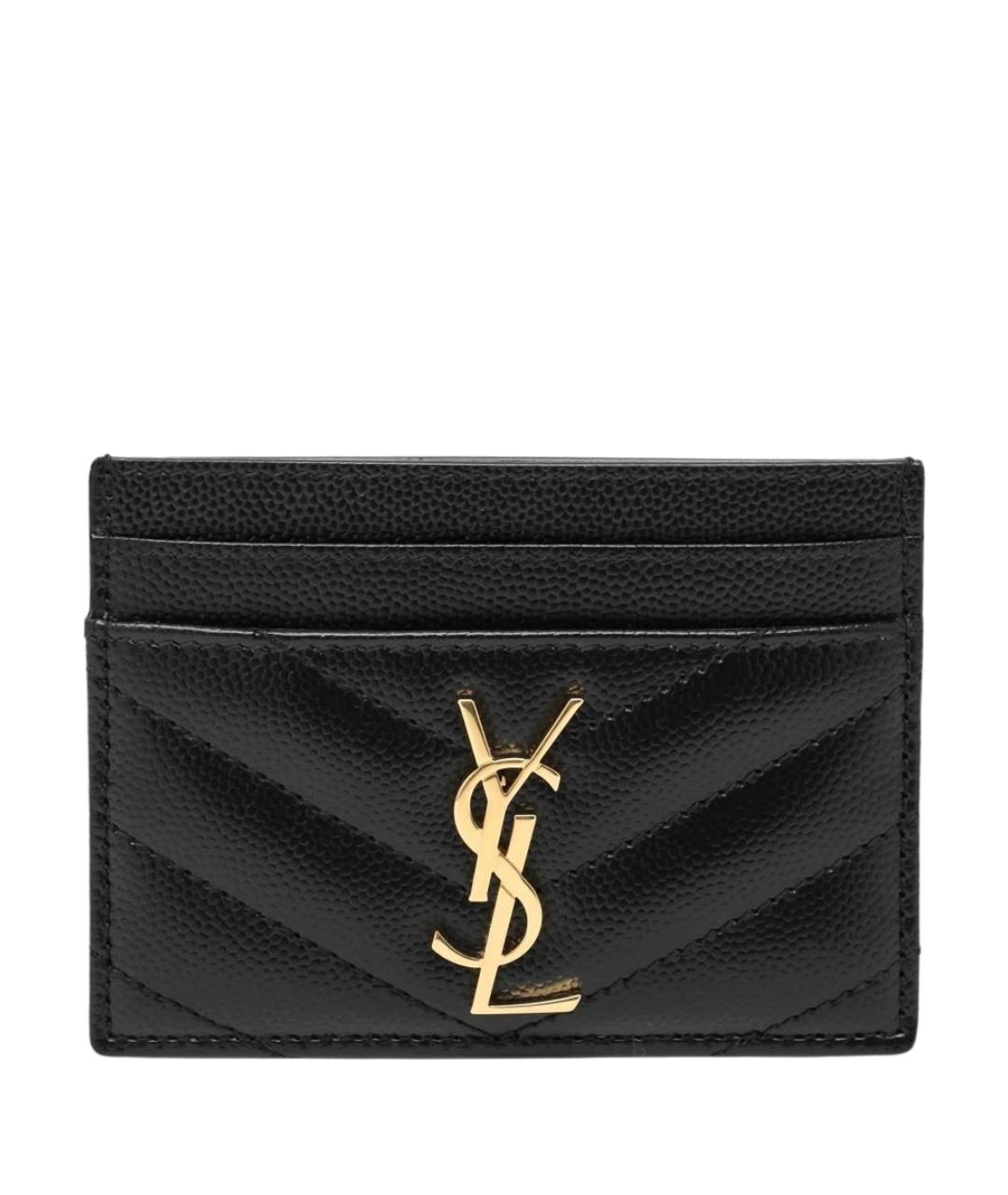 SAINT LAURENT Черный кожаный кардхолдер, фото 1