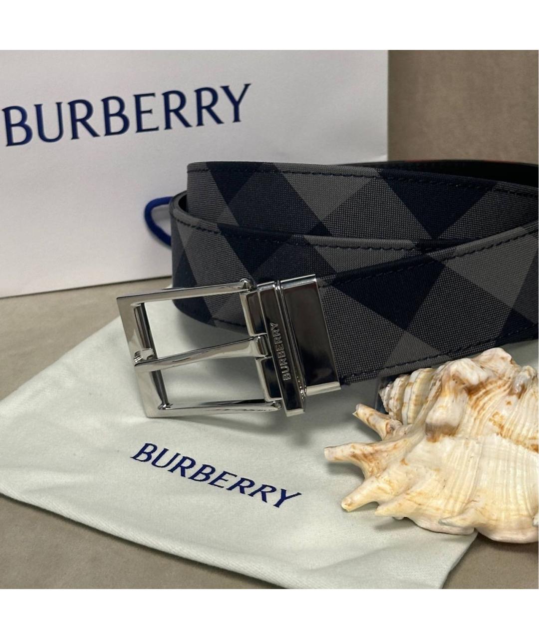 BURBERRY Темно-синий кожаный ремень, фото 4