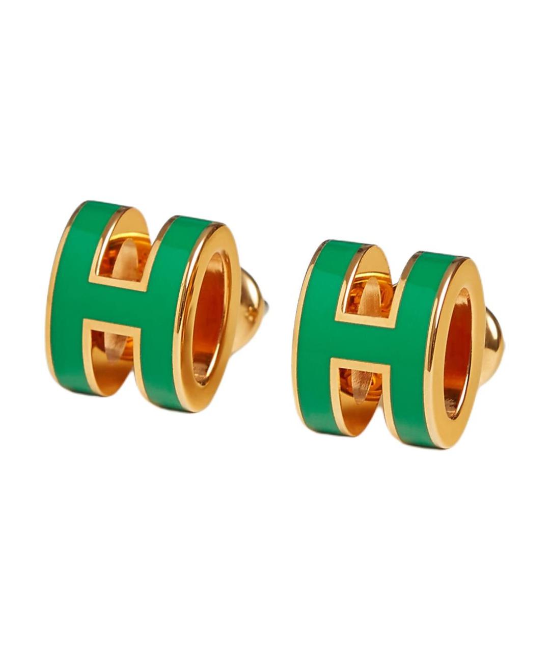 HERMES Зеленые металлические серьги, фото 1