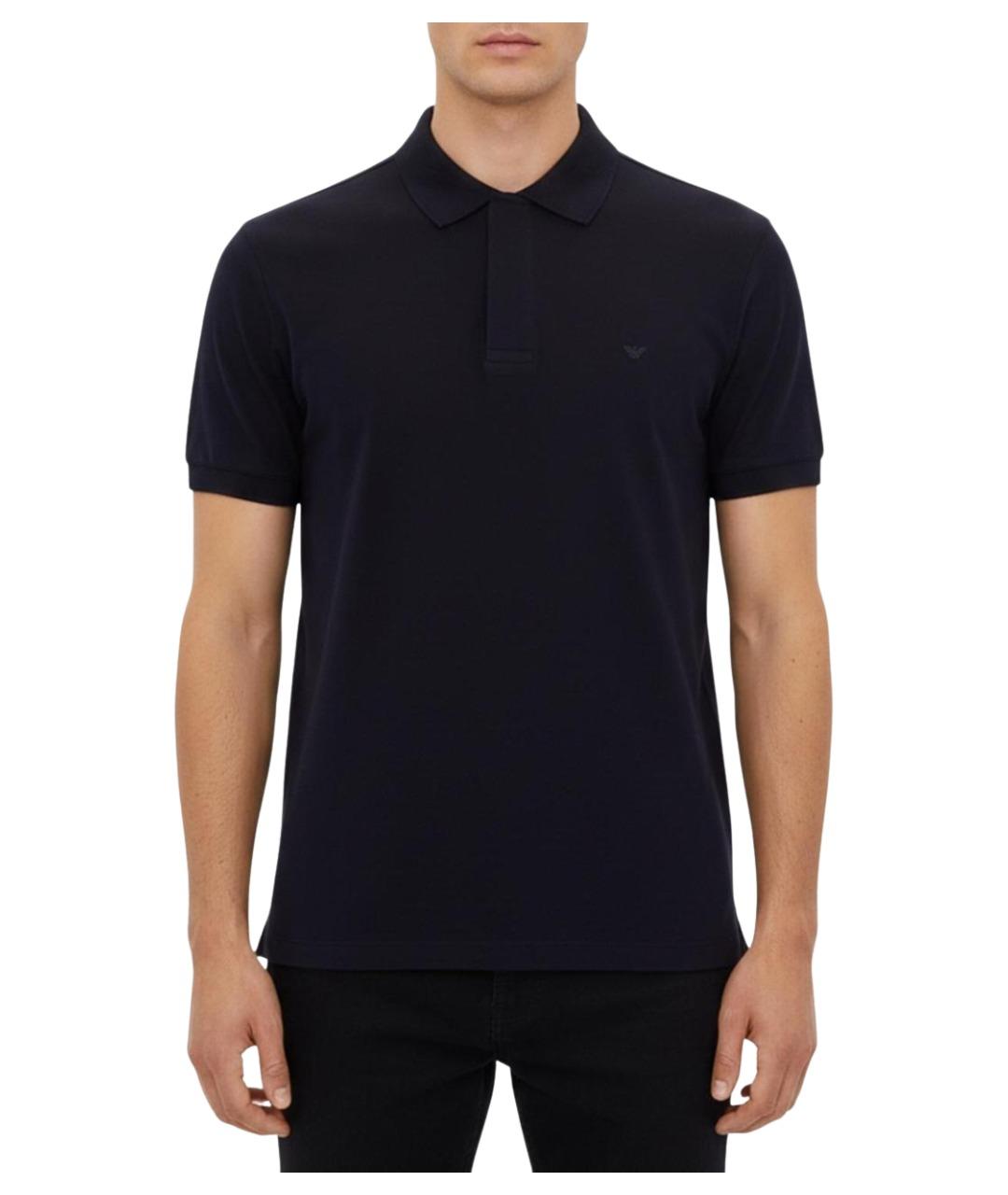EMPORIO ARMANI Темно-синее хлопковое поло с коротким рукавом, фото 1