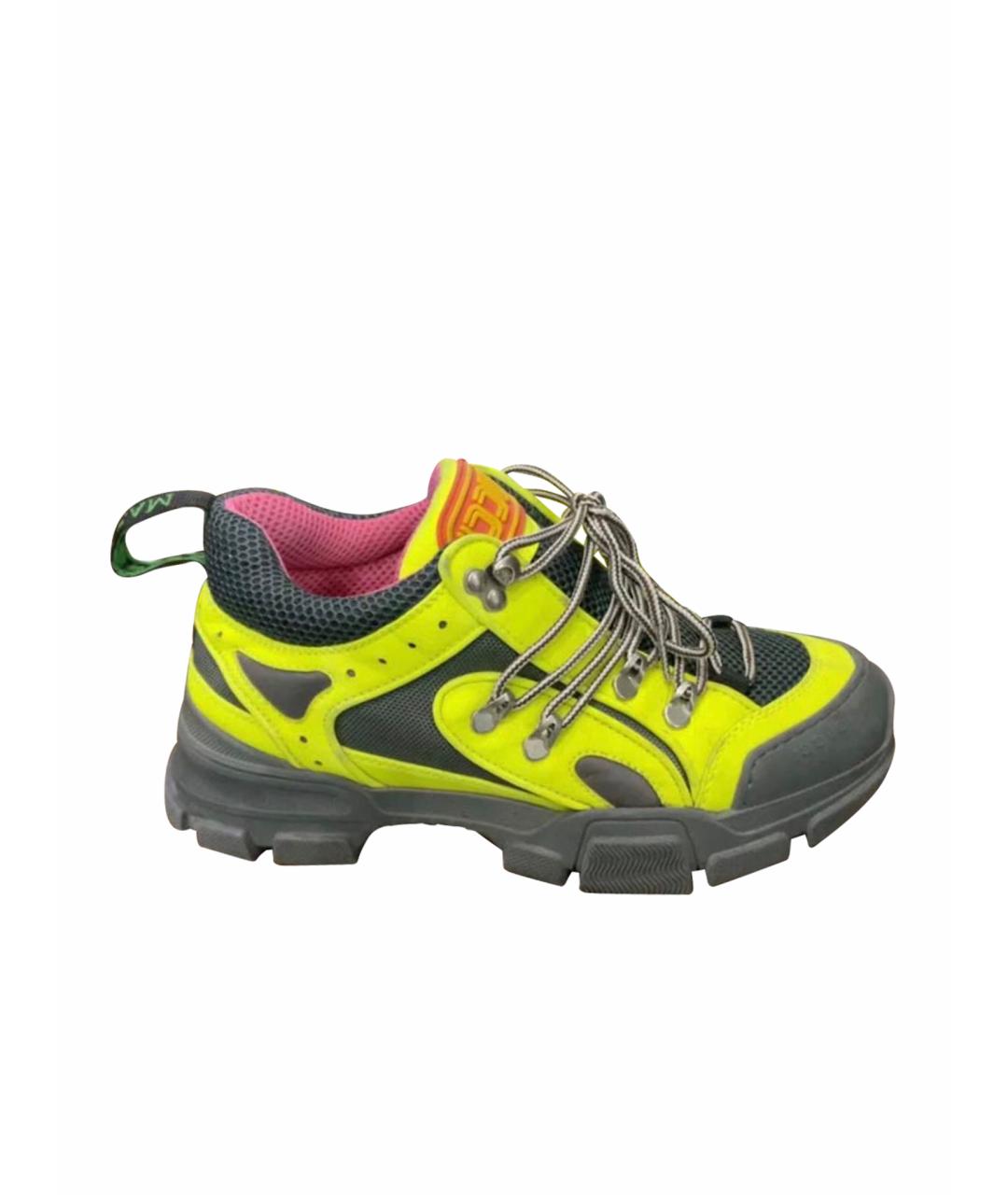 GUCCI Салатовые кожаные низкие кроссовки / кеды, фото 1