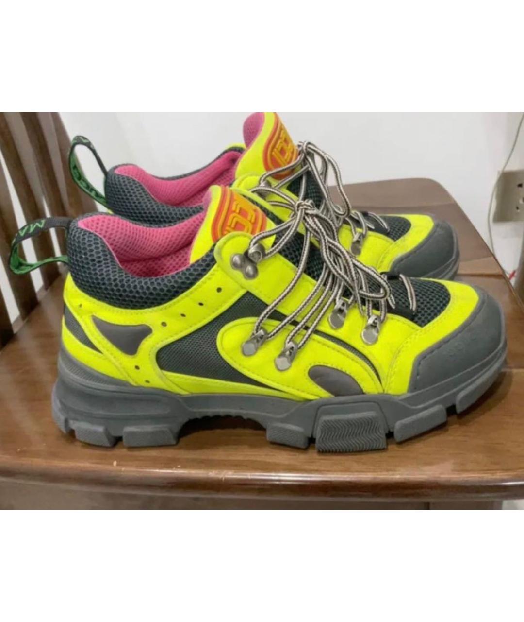 GUCCI Салатовые кожаные низкие кроссовки / кеды, фото 5