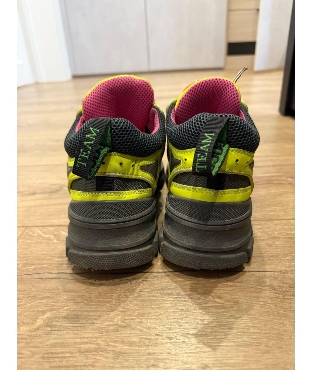 GUCCI Салатовые кожаные низкие кроссовки / кеды, фото 4