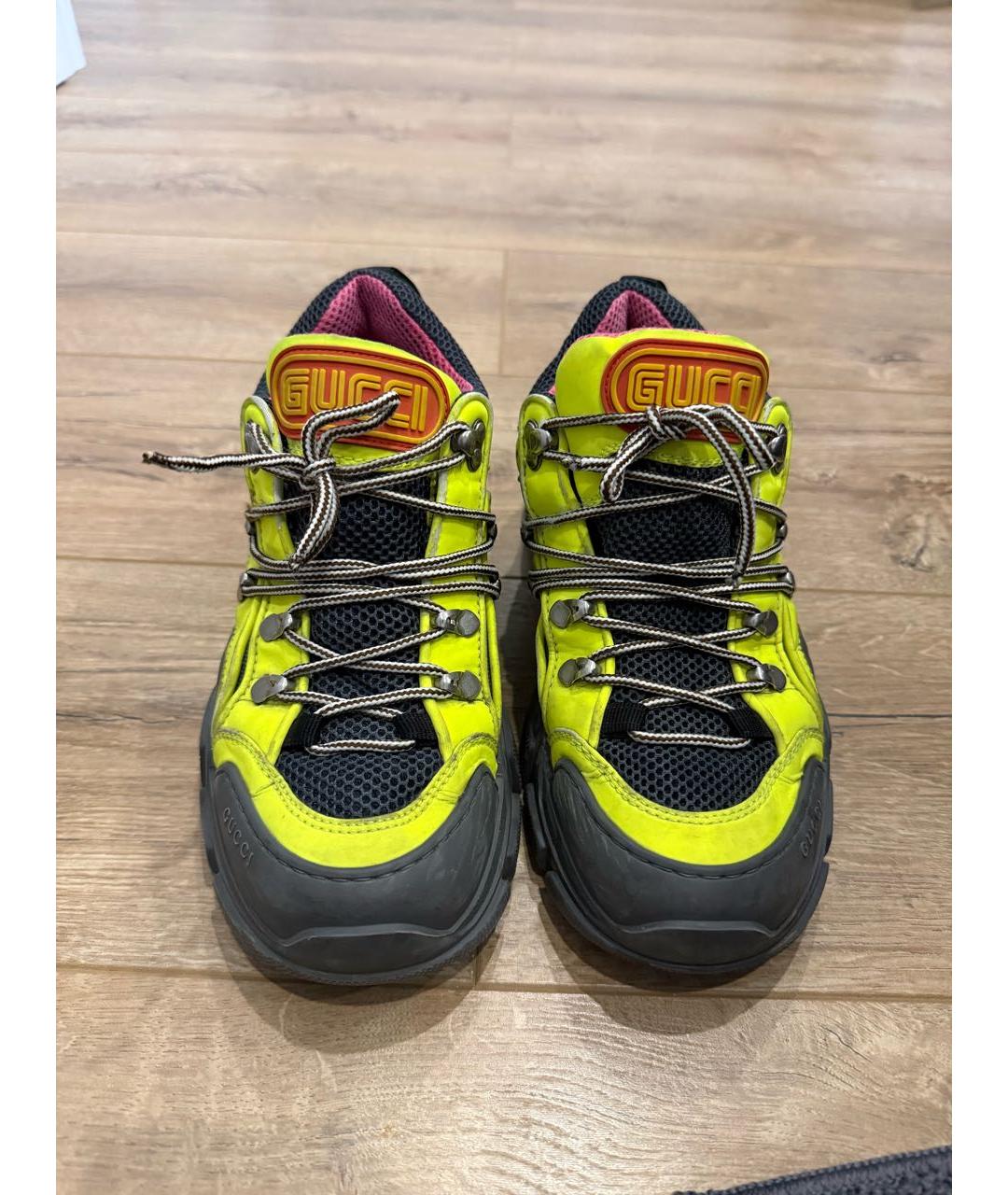 GUCCI Салатовые кожаные низкие кроссовки / кеды, фото 2