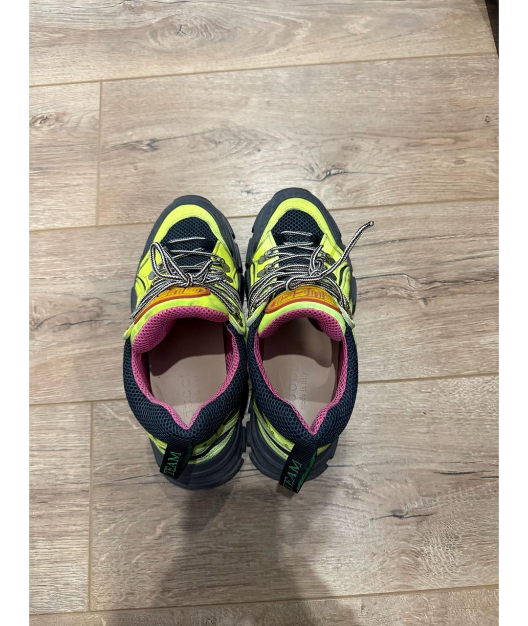 GUCCI Салатовые кожаные низкие кроссовки / кеды, фото 3