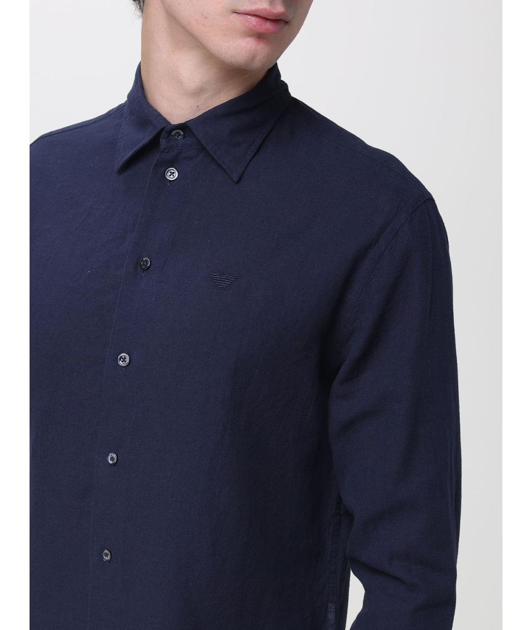 EMPORIO ARMANI Темно-синяя хлопковая кэжуал рубашка, фото 3
