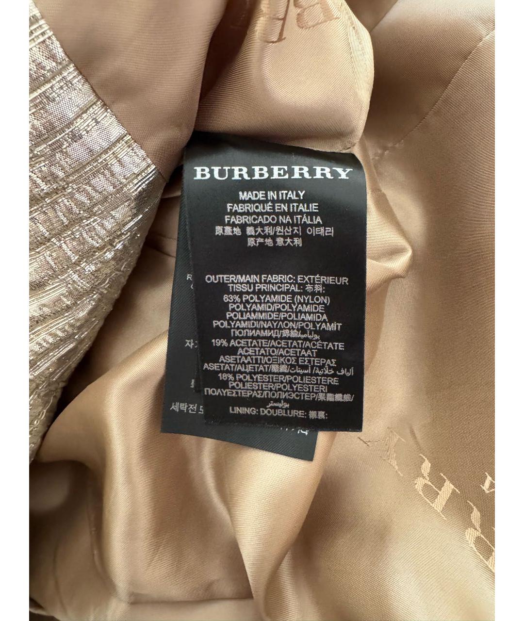 BURBERRY Золотой полиамидовый тренч/плащ, фото 5