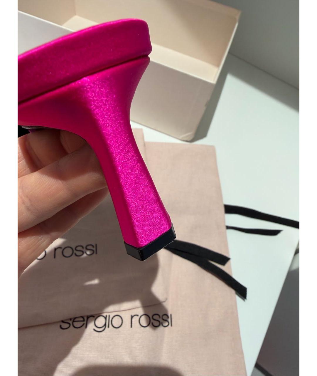 SERGIO ROSSI Фуксия текстильные мюли, фото 4