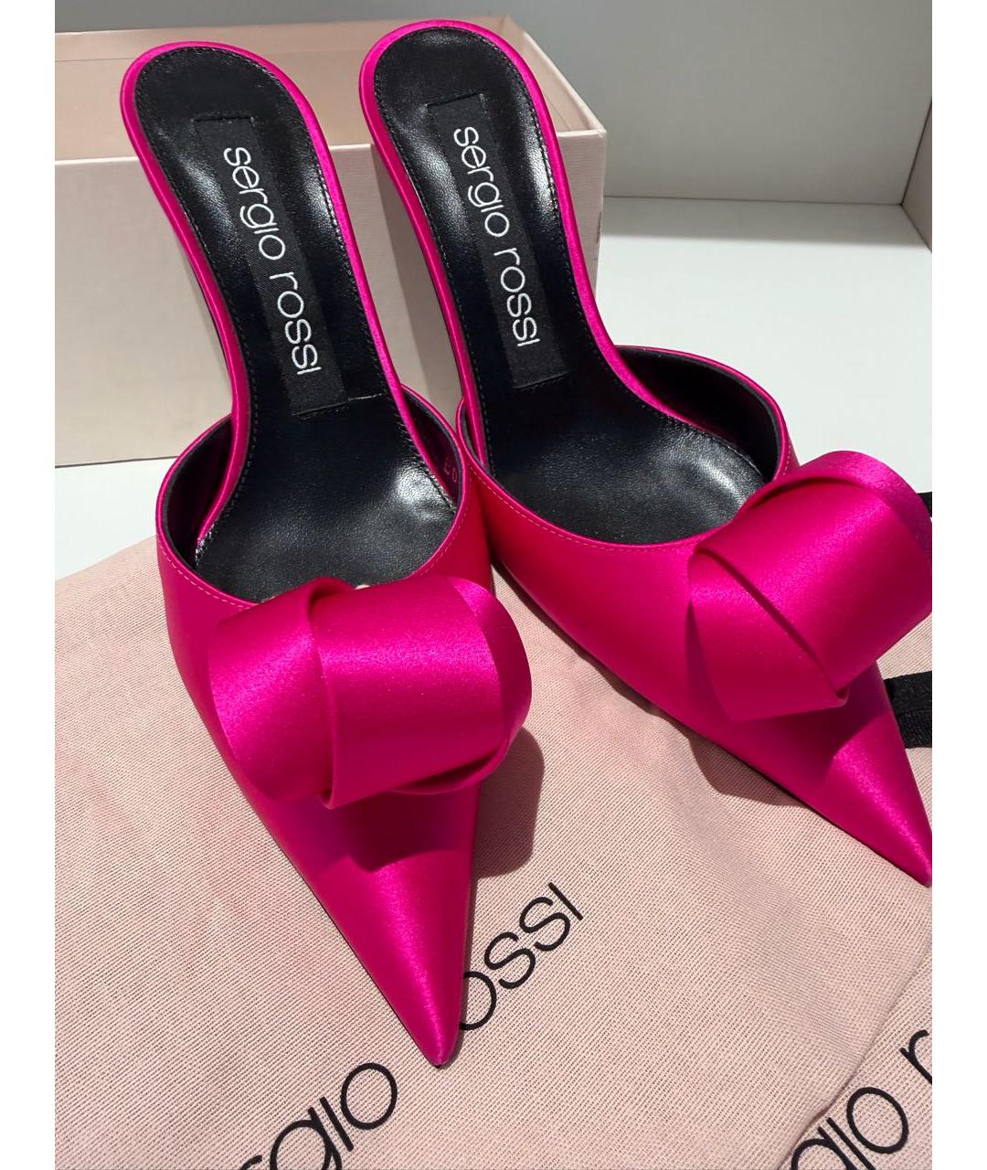 SERGIO ROSSI Фуксия текстильные мюли, фото 3