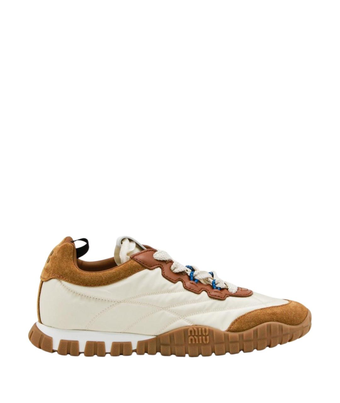 MIU MIU Бежевые текстильные кроссовки, фото 1