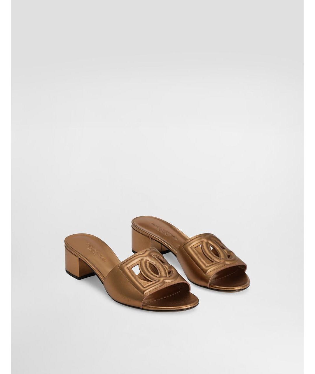 DOLCE&GABBANA Золотые кожаные мюли, фото 2