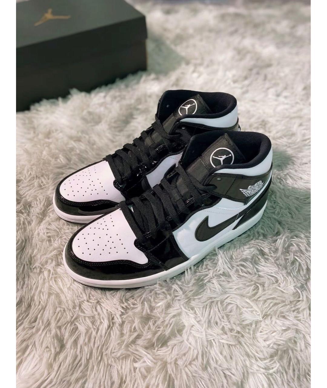 JORDAN Черные высокие кроссовки / кеды из лакированной кожи, фото 8