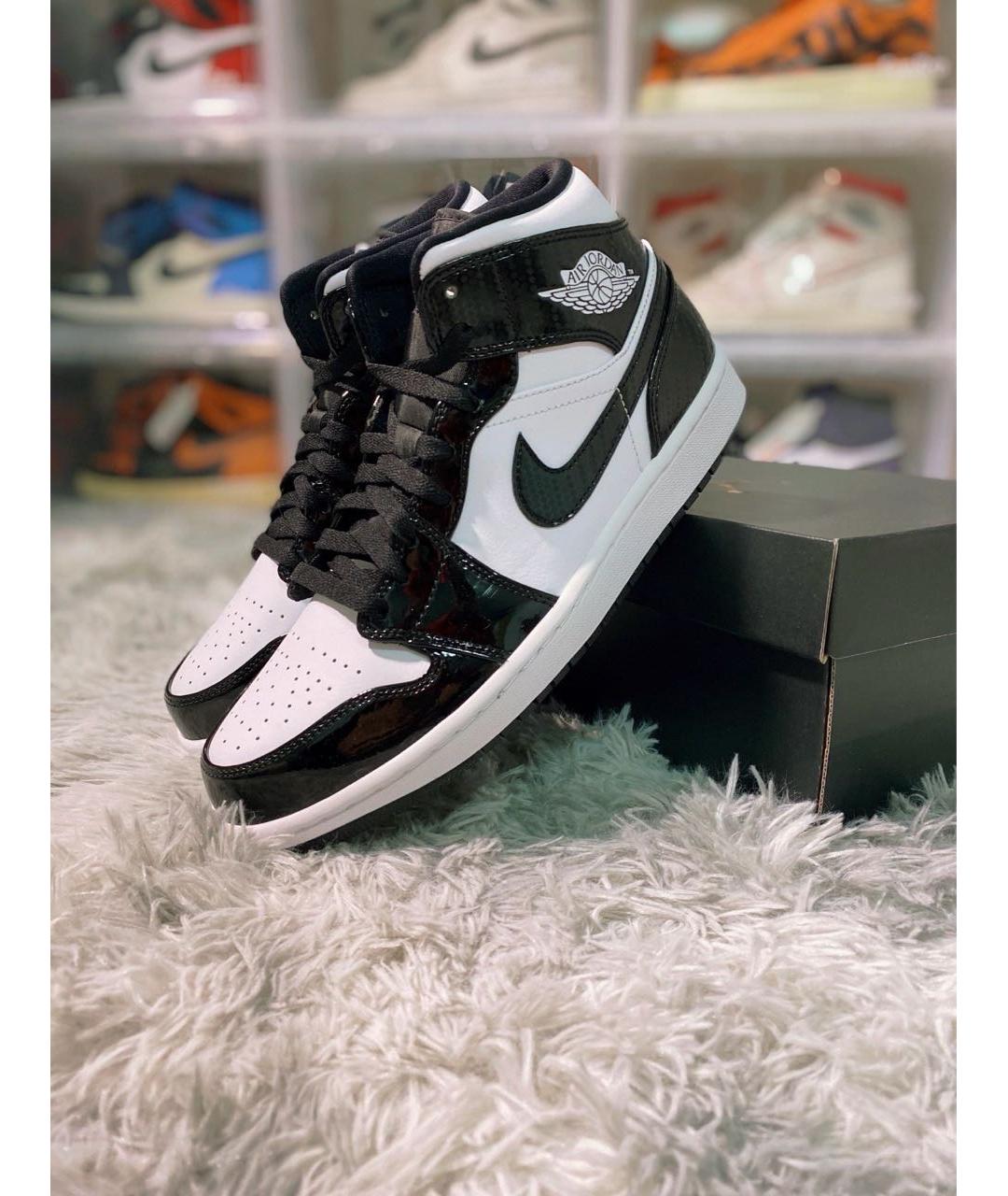 JORDAN Черные высокие кроссовки / кеды из лакированной кожи, фото 6