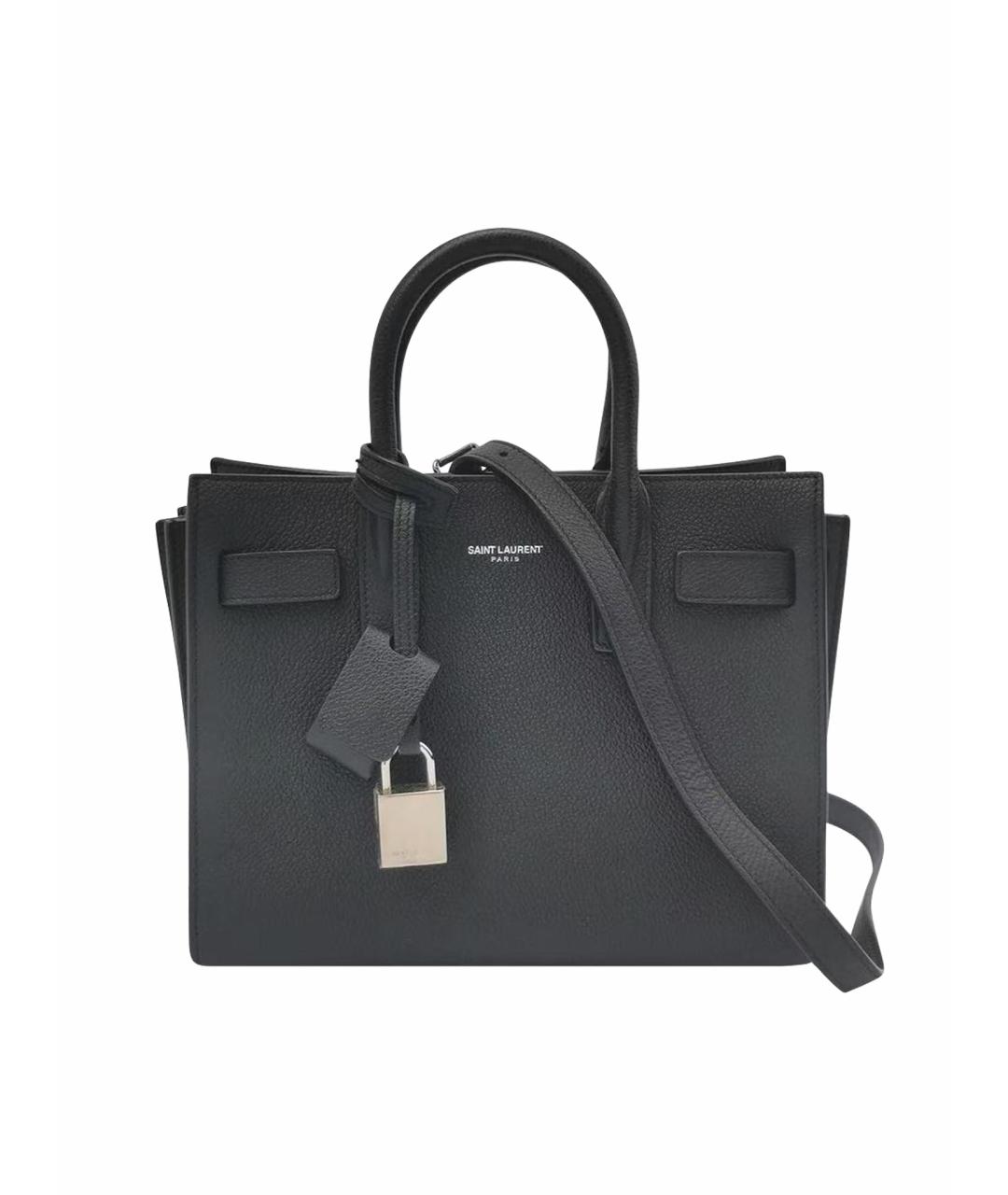 SAINT LAURENT Черная кожаная сумка тоут, фото 1