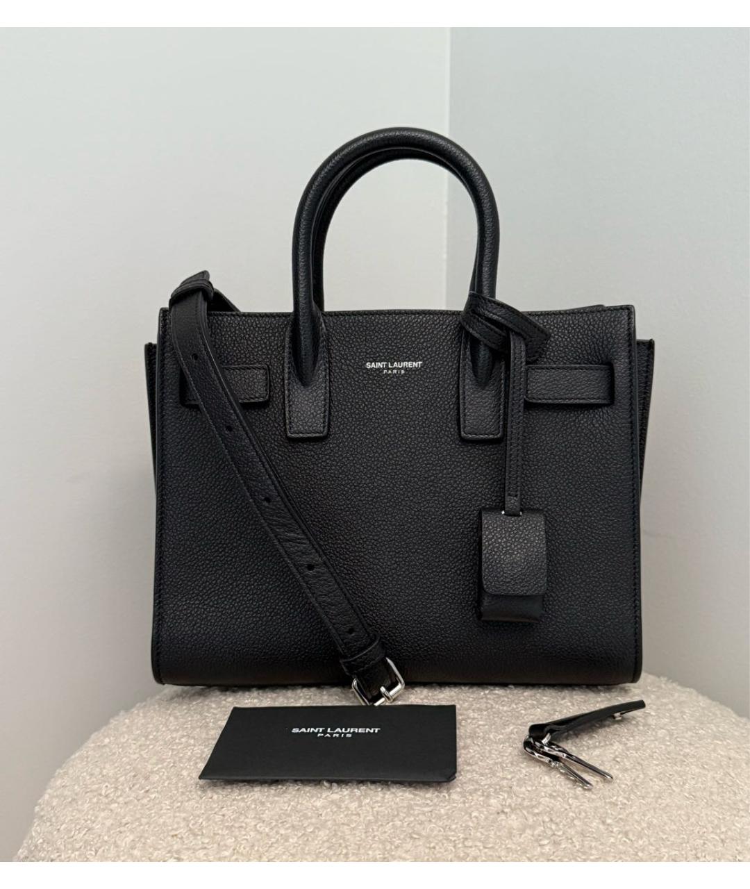 SAINT LAURENT Черная кожаная сумка тоут, фото 2