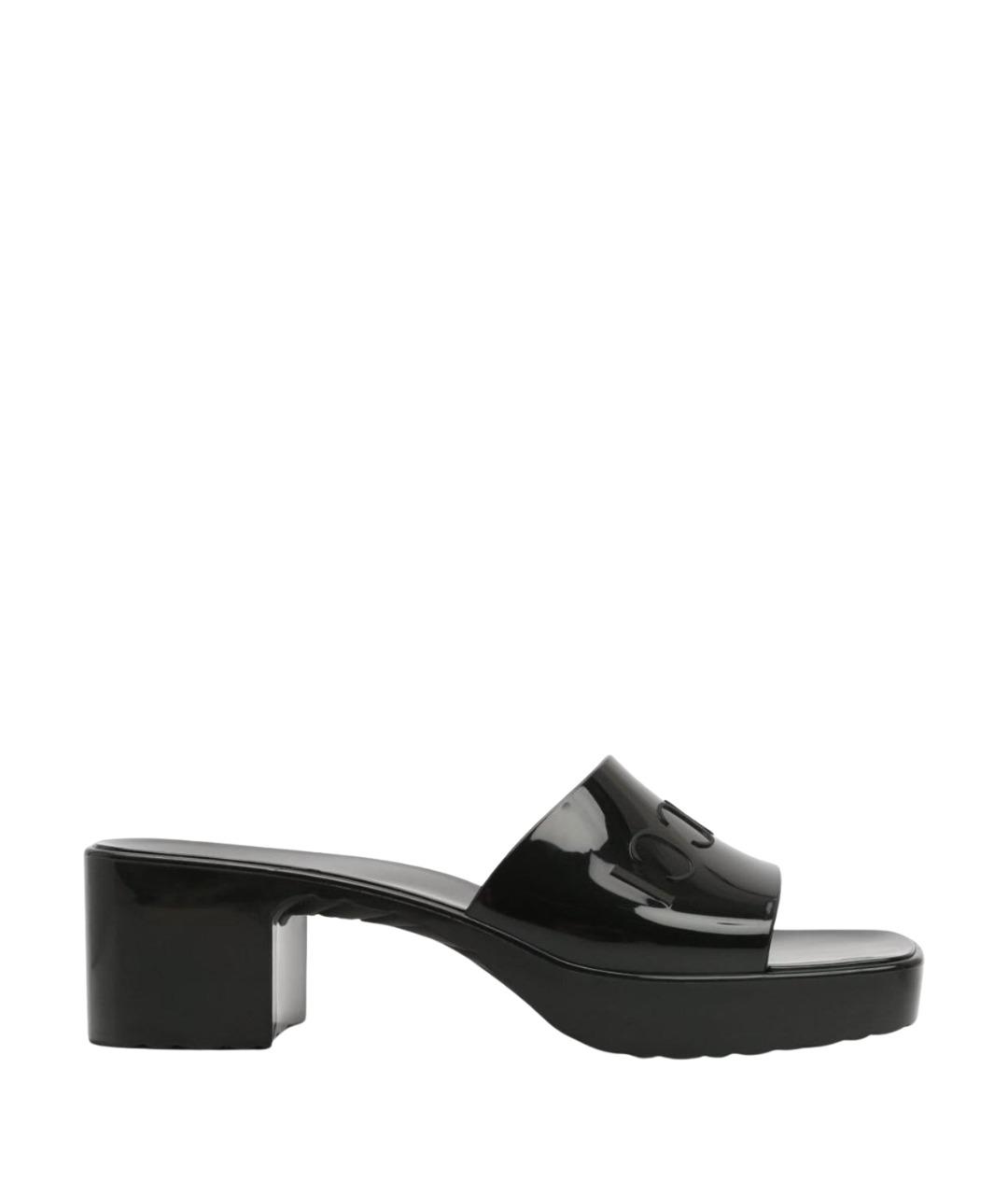GUCCI Черные резиновые мюли, фото 1