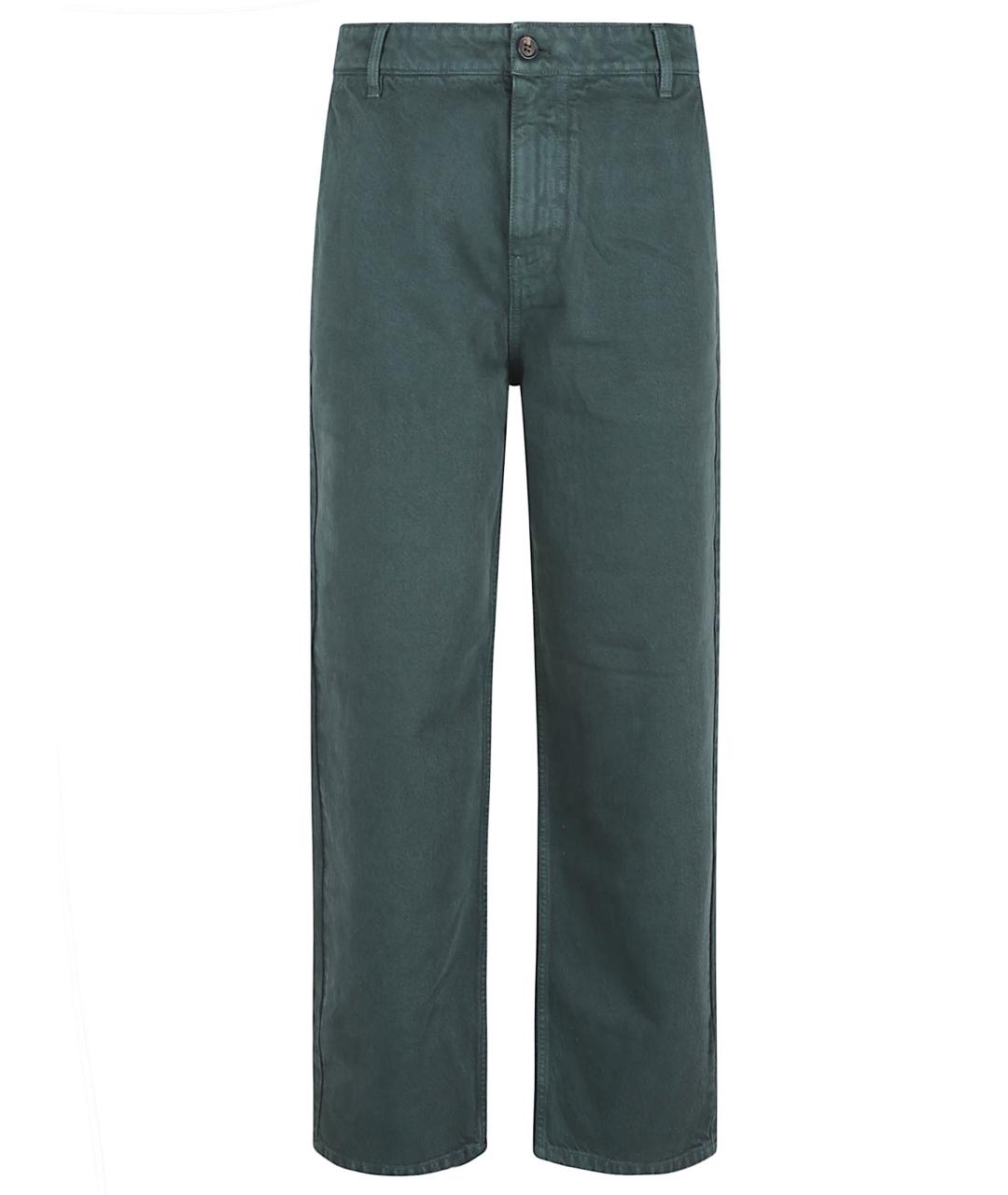 MIU MIU Зеленые хлопковые прямые брюки, фото 1