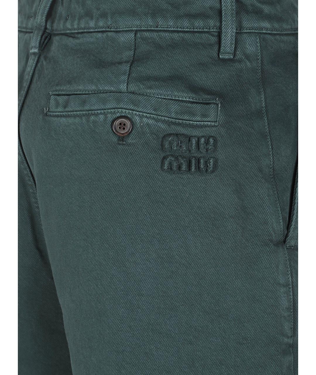 MIU MIU Зеленые хлопковые прямые брюки, фото 2